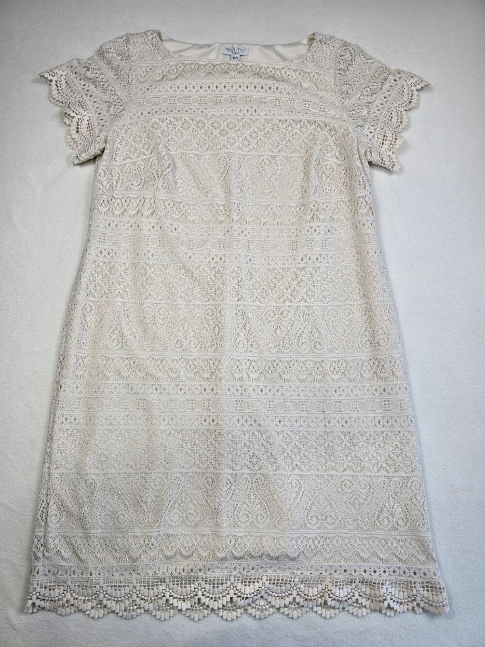 London Style Collection 16W Lace Shift Dress Cream Off White